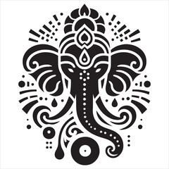 Ornate Black and White Ganesha Illustration Elegant Hindu Deity Design