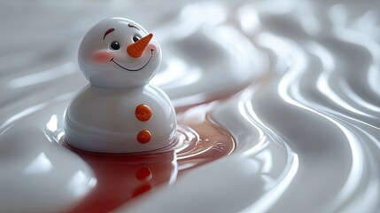 3d render Melting Snowman in Creamy Waves: A Winter Scene isolated background