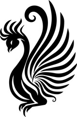 Phoenix Bird Logo Vector, Fire Winged Mythical Creature Symbol