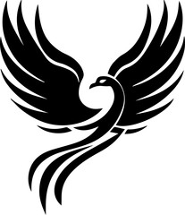 Phoenix Bird Logo Vector, Fire Winged Mythical Creature Symbol