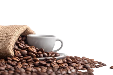 Fototapete Kaffee Bar Roasted Coffee Beans, Burlap Sack, Espresso Cup, Aromatic Brew  © stockimage by Shamim