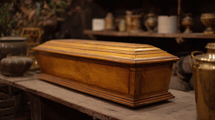 Vintage Wooden Coffin: Antique Craftsmanship