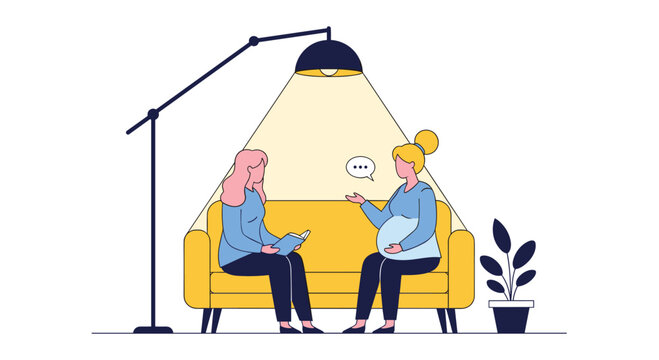 Counseling Session Between Pregnant Woman and Counselor Taking Place in a Cozy Bright Room