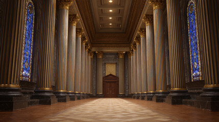 Obraz premium Grand Hallway with Stained Glass Windows