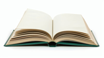 Open Book Mockup with Blank Pages and Green Cover on White Background