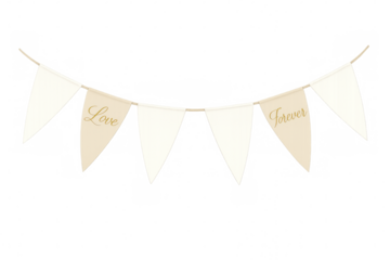 Pennant with love and forever message celebrating wedding or anniversary on transparent background