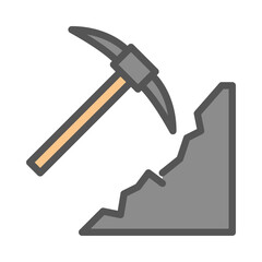 Mining filled outline icon. Mining Axe color line illustration.