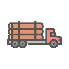 Fototapeta premium Logging Truck filled outline icon. log truck color line illustration.