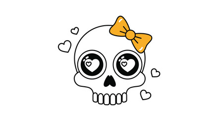 Cute Skull with a Bow and Hearts A Sweetly Morbid Halloween Image