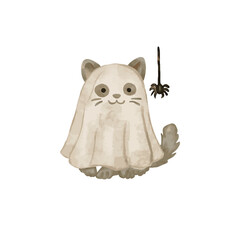 Watercolor cat ghost ai vector 2