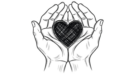 Black Heart in Hands Drawing Representing Support Compassion Love and Mental Health Awareness © jomadderrois