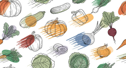 Fresh Produce Variety Hand Drawn Vegetable Collection Healthy Eating Organic Local Farm Market