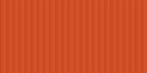 Orange shipping container wall. Seamless vertical metal panel texture with embossed ridges and industrial design. Cargo container backdrop. Realistic vector illustration.