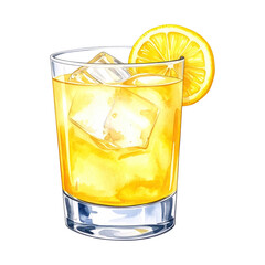 Watercolor illustration of Penicillin cocktail. Cocktail drink watercolor illustration on transparent background.