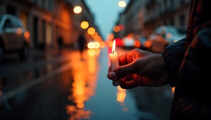 Serene Moment of Lighting a Candle Against a Sunset City Skyline
Hand Igniting Candle with Warm Sunset Glow Over Urban Backdrop
Peaceful Candle Lighting Scene Framed by Cityscape at Dusk
Intimate S