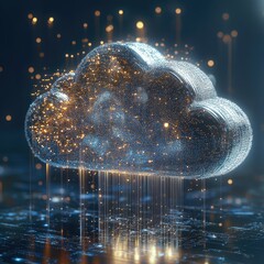 3d render Digital Cloud Computing: Abstract Network Data Visualization, Futuristic Technology Concept isolated background
