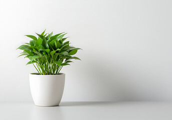 Potted green foliage against a bright white wall, enhancing any contemporary living space.
