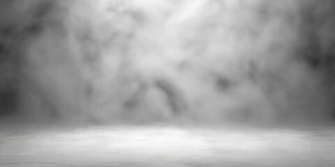 Bright smoke or fog in room with concrete floor background and spotlight, horror, halloween or product presentation template