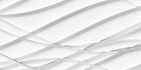 Close up of white thin curves or waves overlaid geometry background wallpaper banner, flat lay top view