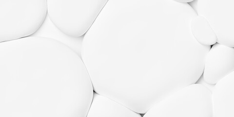 Abstract modern minimal large white bubbles, balloons or pebbles geometry background wallpaper banner, flat lay top view