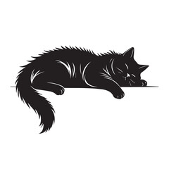 Cute kitten sleeping Black and white Isolated vector illustration.