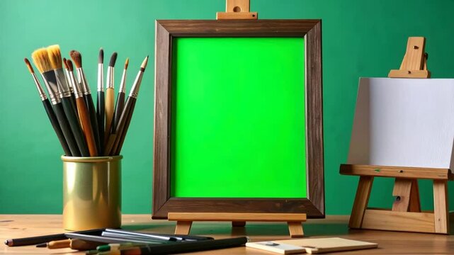 Art supplies studio still life green screen