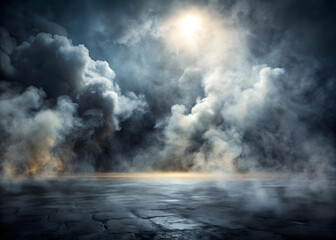 Dramatic Sky and Misty Ground Create a Moody, Atmospheric Scene with a Hint of Radiant Light in the Distance