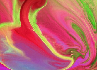 Abstract pink and coral background.  Abstract yellow snake. The colors blend freely and create a...