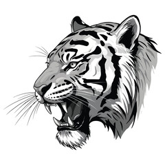 Roaring Tiger Head Black and White