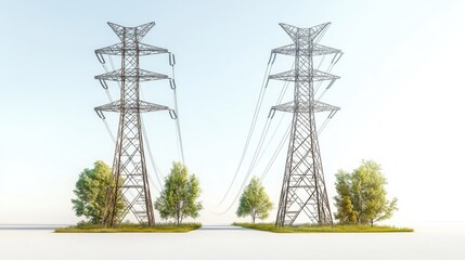 3d render Power Transmission Towers: Energy Infrastructure & Environmental Harmony isolated background