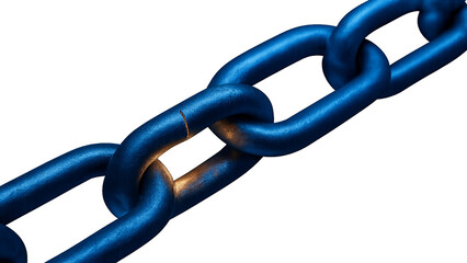 Cracked Steel Chain Link &ndash; High-Resolution Diagonal Chain with Transparent Background, Symbolizing Breakpoint and Tension