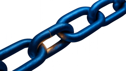 Cracked Steel Chain Link – High-Resolution Diagonal Chain with Transparent Background, Symbolizing Breakpoint and Tension