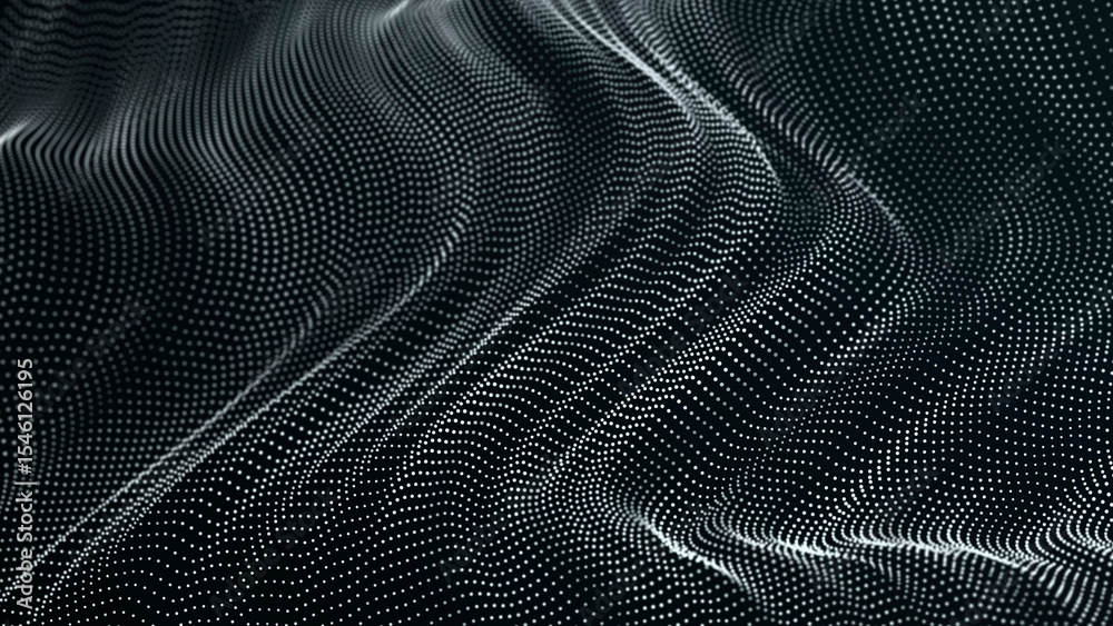 Poster Technology background. Data stream. Movement of luminous dots on dark background. 3d