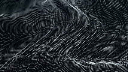 Technology background. Data stream. Movement of luminous dots on dark background. 3d