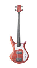 Obraz premium Watercolor illustration of a red bass guitar on transparent background.