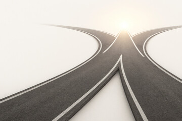 The roads merge into one under the beam of light. Space for text.