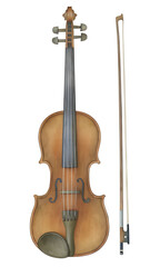Watercolor painting of a violin and bow on transparent background. © beyouenked