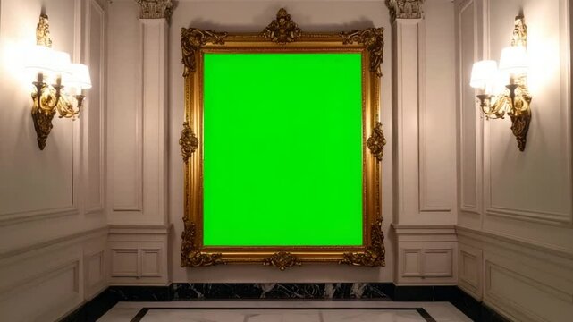 Ornate golden picture frame green screen