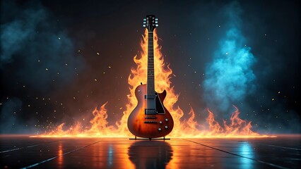 Electric guitar on fire music instrument rock and roll art
