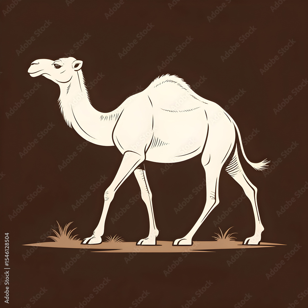 Fototapete A full-body silhouette of a camel with one hump, lying down in a resting position with clear outlines and a minimalistic design.