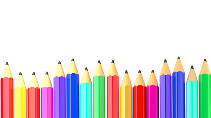 Colorful Pencils Row Rainbow Art Supplies Creative Drawing Education Background - 3d illustration