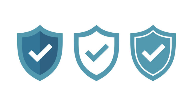Security Shield Check Mark Icon Set Protection Verified Vector