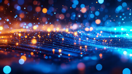 Vibrant abstract background with glowing particles and waves