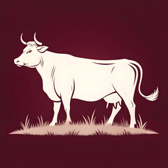 Fototapeta premium A full-body silhouette of a cow with horns and tail, shown in side profile with a clean, minimalistic design.