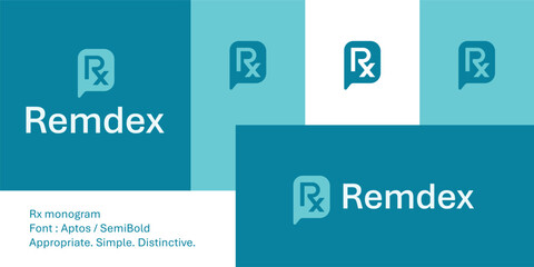 Modern Rx speech bubble logo for digital pharmacy and telehealth brands