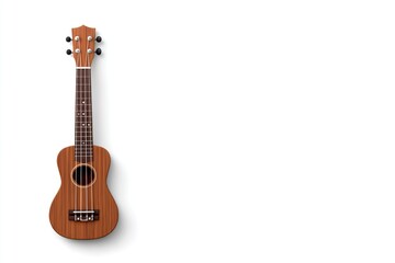 Naklejka premium Wooden Ukulele with Glossy Finish on Clean White Background Ideal for Music and Instrument Related Themes, Arts and Crafts Projects, or Educational Purposes
