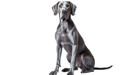 A regal great dane sitting upright against on transparent background png