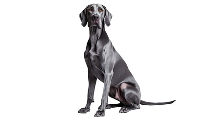 A majestic great dane sits attentively against a black backdrop on transparent background png
