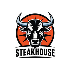 Bold Steakhouse Logo Design Featuring Powerful Bull Head Silhouette – Perfect for Grill, BBQ, Meat Restaurant, Western Dining Brands