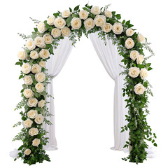 Wedding Arch with Floral Decoration of White Roses and Greenery